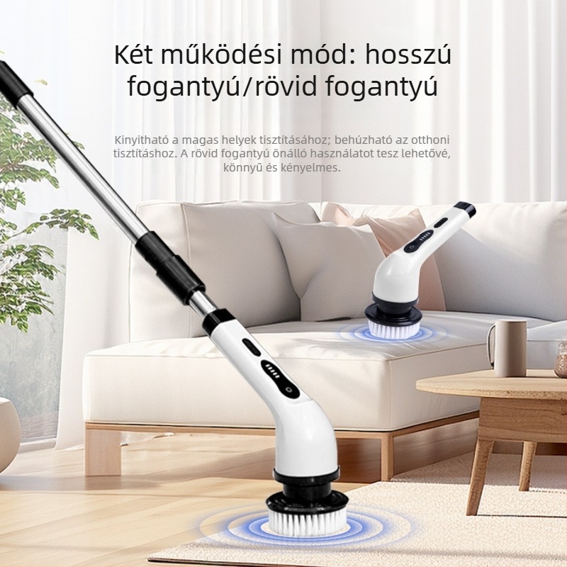 Erős elektromos kézi tisztító ecset, sokoldalú konyhai és fürdőszobai használatra, hosszú és rövid fej, padlók és üvegfelületek tisztításához