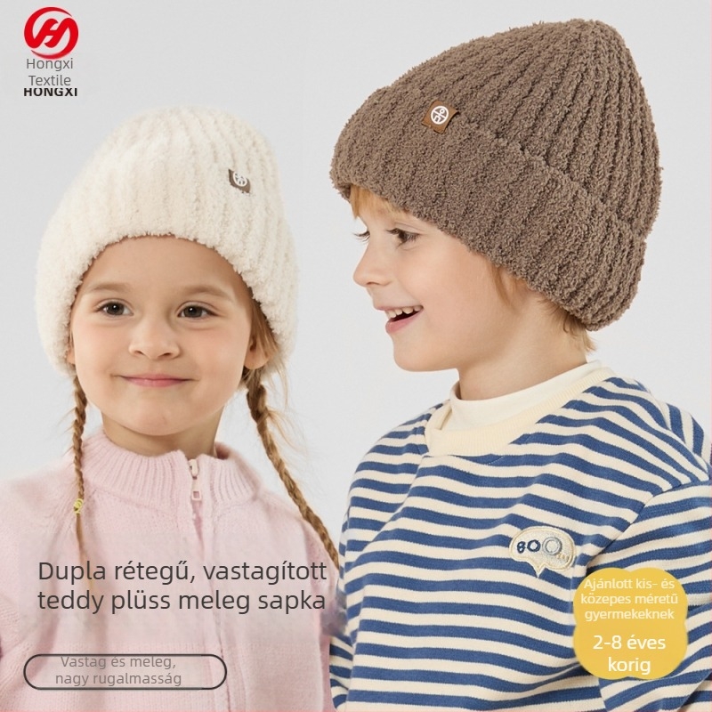 Hongxi Gyerekek téli sapka teddy plüss velúrból, meleg fleece bélés, pulóver-stílusú sapka fülvédővel, 6–12 hónap