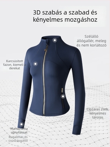 Őszi–téli jóga kabát álló gallér és cipzárral, légáteresztő, karcsúsított szabás, nőknek