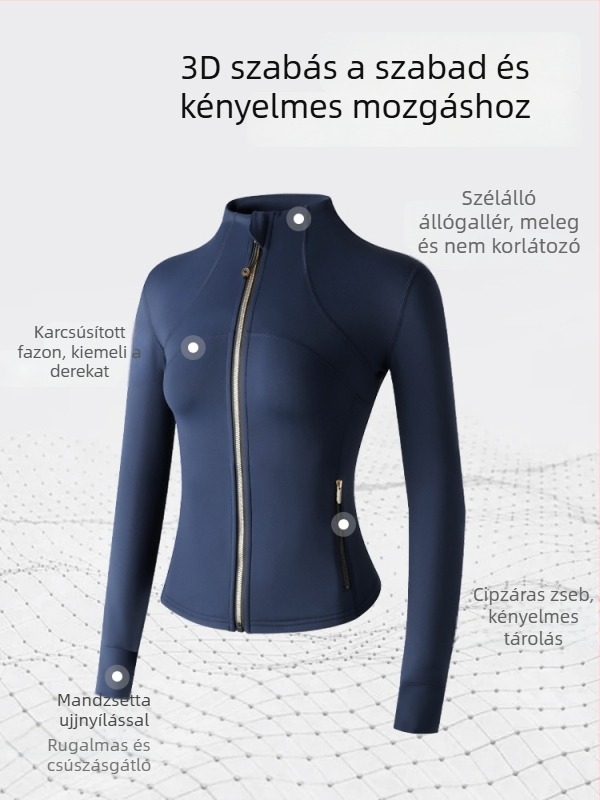 Őszi–téli jóga kabát álló gallér és cipzárral, légáteresztő, karcsúsított szabás, nőknek