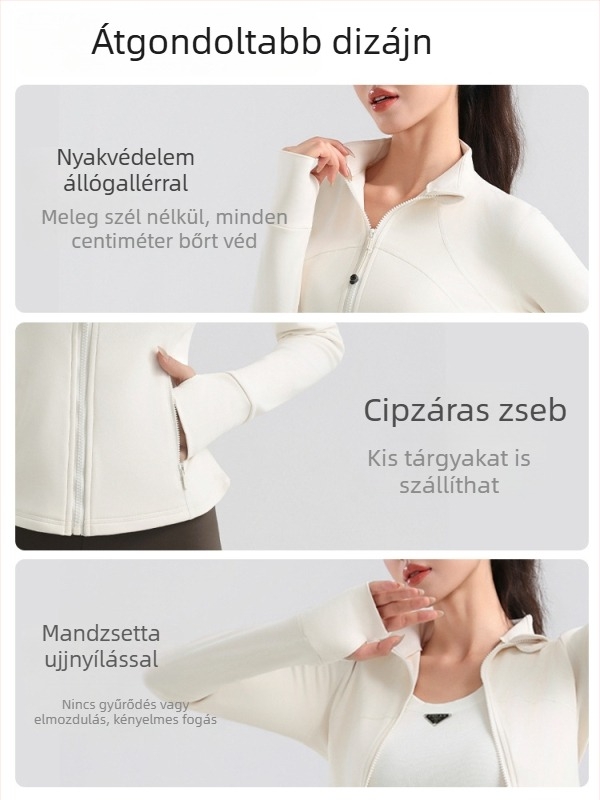 Őszi–téli jóga kabát álló gallér és cipzárral, légáteresztő, karcsúsított szabás, nőknek