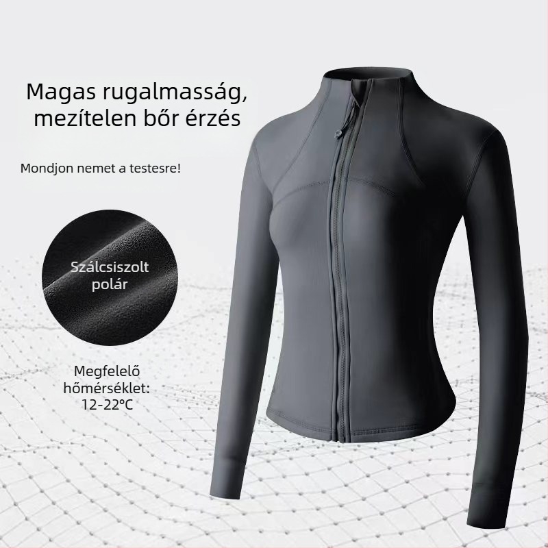 Őszi–téli jóga kabát álló gallér és cipzárral, légáteresztő, karcsúsított szabás, nőknek