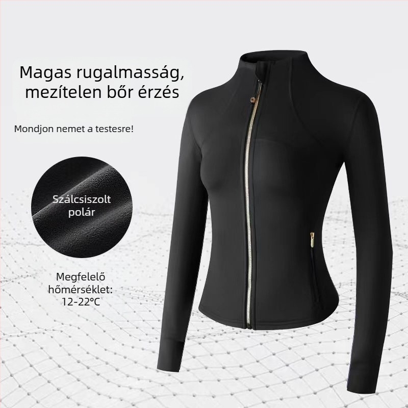 Őszi–téli jóga kabát álló gallér és cipzárral, légáteresztő, karcsúsított szabás, nőknek