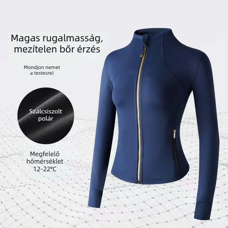 Őszi–téli jóga kabát álló gallér és cipzárral, légáteresztő, karcsúsított szabás, nőknek