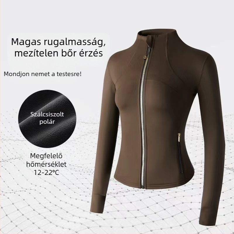 Őszi–téli jóga kabát álló gallér és cipzárral, légáteresztő, karcsúsított szabás, nőknek