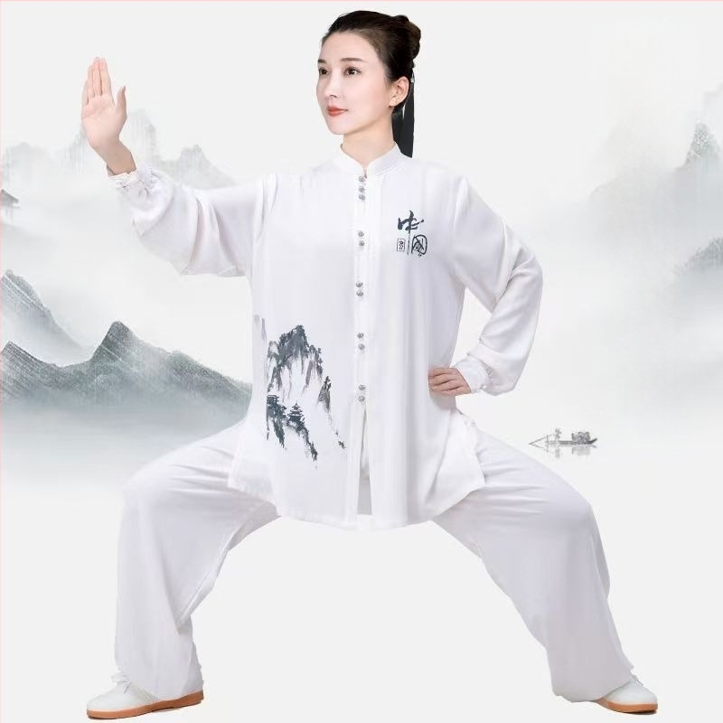 Uniszex Tai Chi hosszú ujjú gyakorló szett, tavasz–nyár, kínai stílusú nyolcrészes brokát
