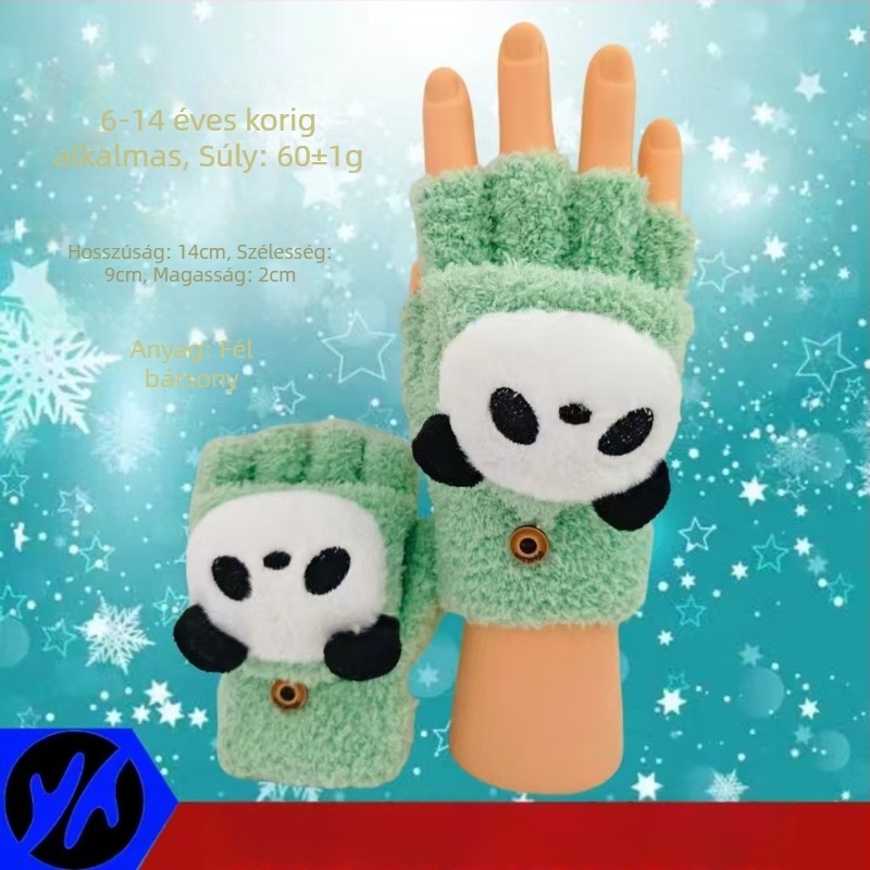 Téli gyerek kesztyű panda grafikájú, aranyos, uniszex, 5–10 éveseknek