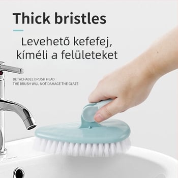 Hosszú nyelű fürdőszobai tisztító ecset forgatható fejjel, csempékre és nehezen megközelíthető sarkokra, merev sörtékkel