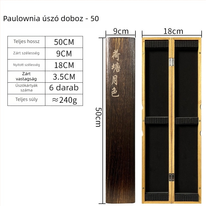 Paulownia-fa horgászfelszerelés tároló doboz, 55–65 cm, nagy kapacitású, tömörfa