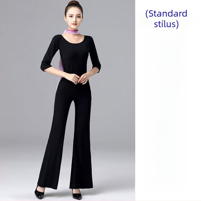 Női táncbodi karcsúsító kivitelben – elegáns előadásra szánt szett, bell-bottom nadrágokkal