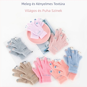 Gyerekek téli kötött kesztyű fleece béléssel, meleg síkesztyű érintőképernyővel, imitációs nerc velúr