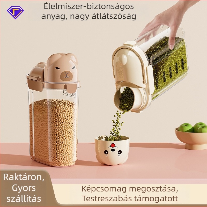 Zárt tárolóüveg otthoni konyhára, élelmiszer-minőségű gabonák tárolására, átlátszó fedéllel, nagy kapacitású