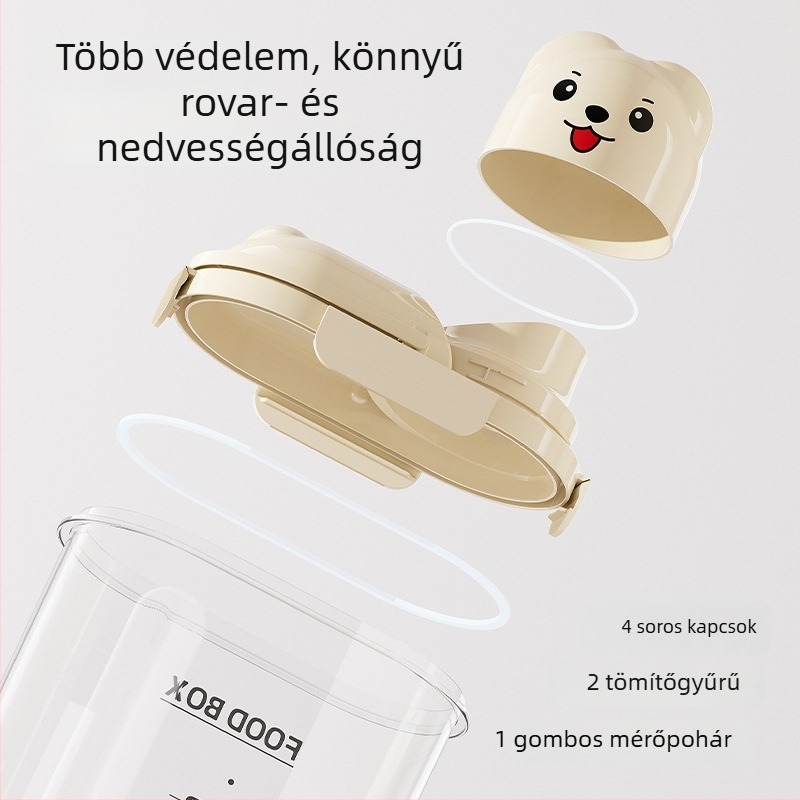 Zárt tárolóüveg otthoni konyhára, élelmiszer-minőségű gabonák tárolására, átlátszó fedéllel, nagy kapacitású