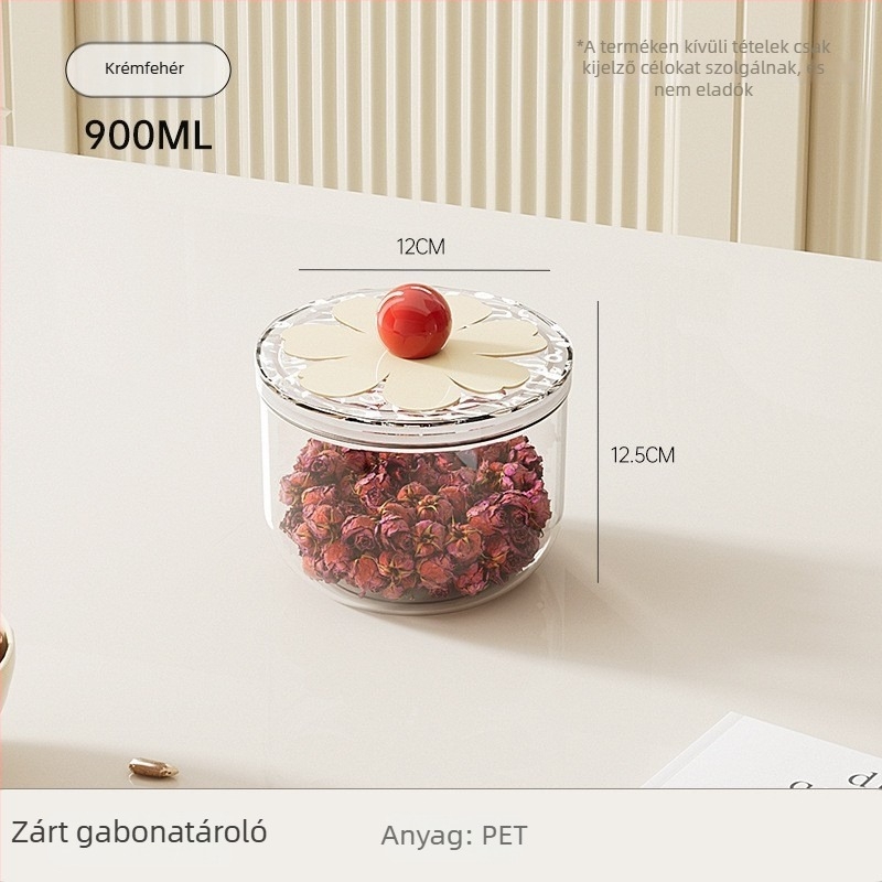 Zárt tárolóüveg otthoni konyhára, élelmiszer-minőségű gabonák tárolására, átlátszó fedéllel, nagy kapacitású