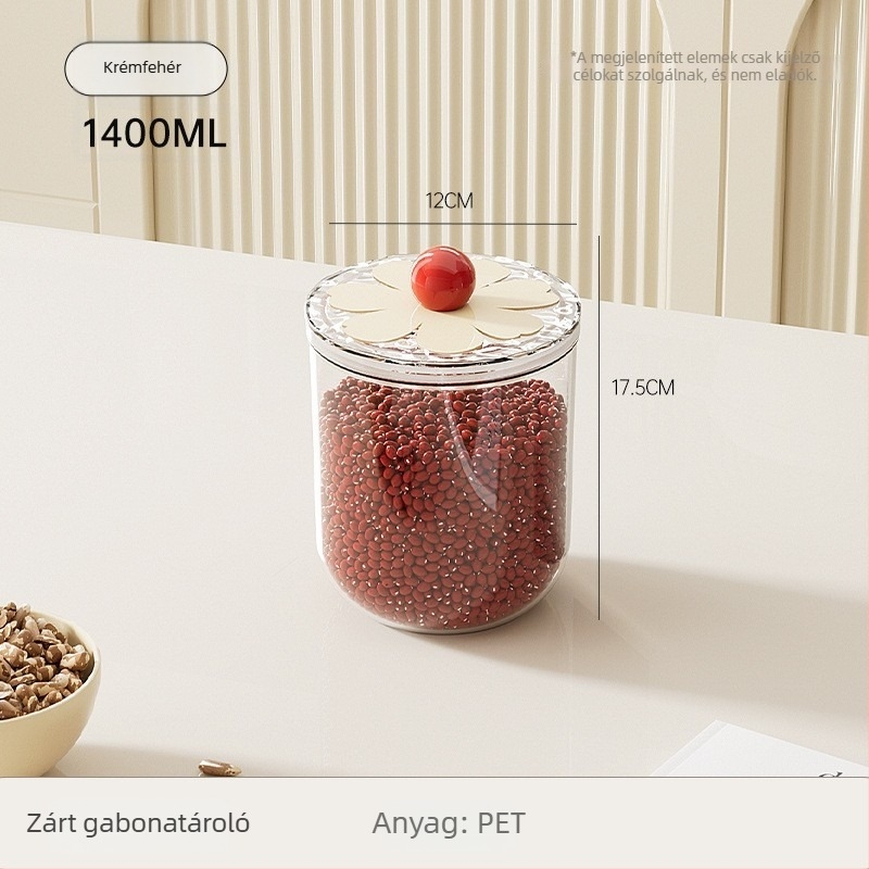 Zárt tárolóüveg otthoni konyhára, élelmiszer-minőségű gabonák tárolására, átlátszó fedéllel, nagy kapacitású