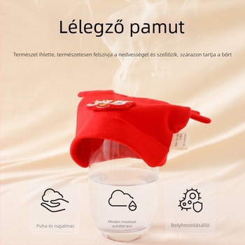 Újszülött baba sapka pamutból, piros, hímzett, 0–6 hónap, fiúknak és lányoknak, kupola alakú tetejű, minden évszakra