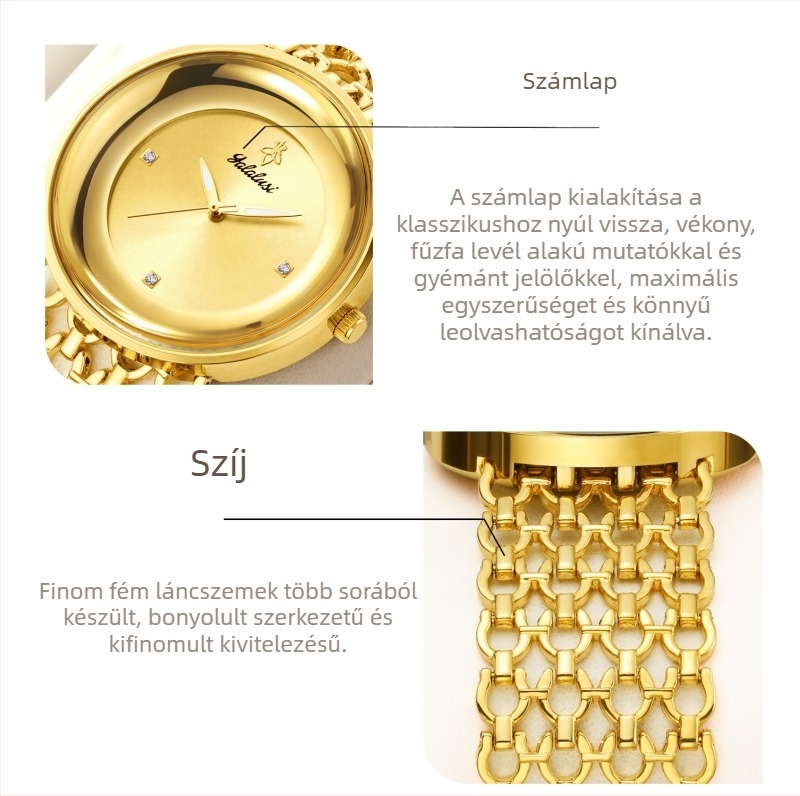 Yalalusi női karóra, könnyed luxussal, üreges szíjjal, vintage stílusú kerek számlappal
