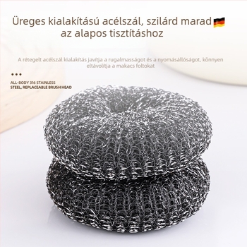 Hosszú nyelű rozsdamentes acél edénytisztító kefe – acélszálas golyóval