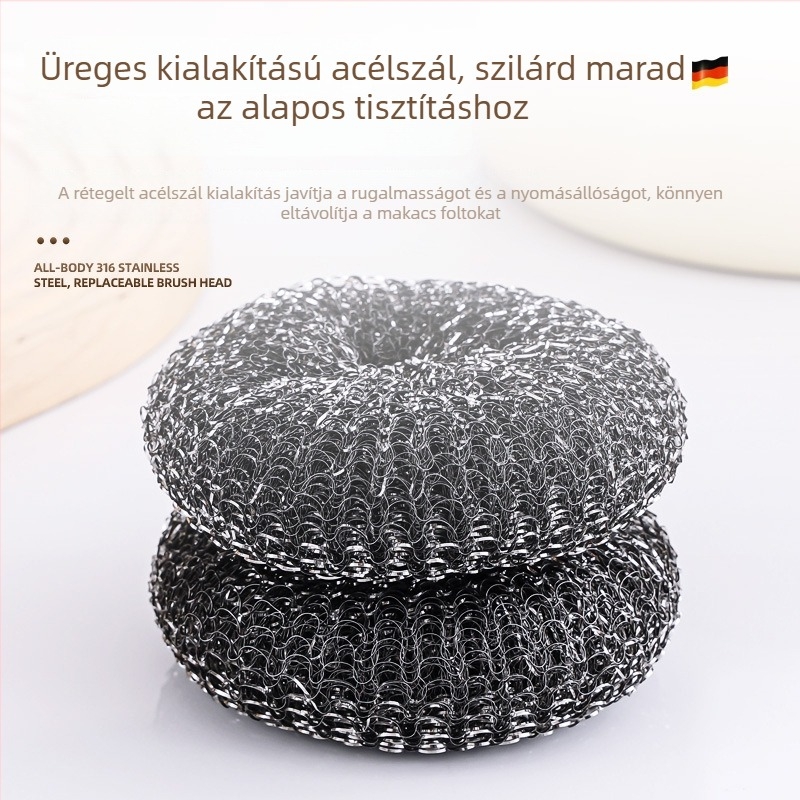 Hosszú nyelű rozsdamentes acél edénytisztító kefe – acélszálas golyóval