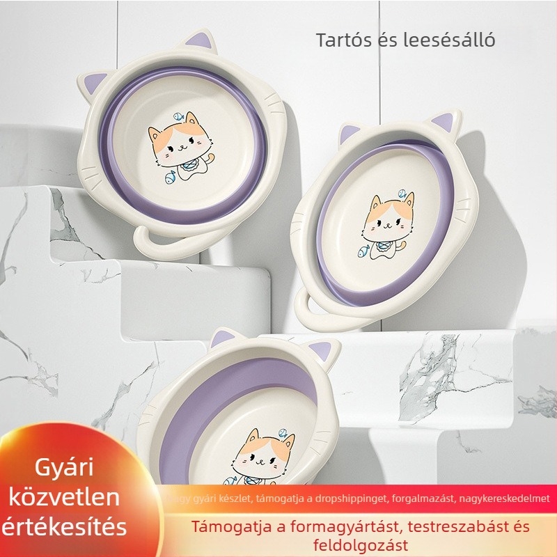 Összecsukható műanyag babamosdó tál, arcmosáshoz és higiénéhez, kompakt méret, 27 cm alatt, rajzfilmszerű dizájn