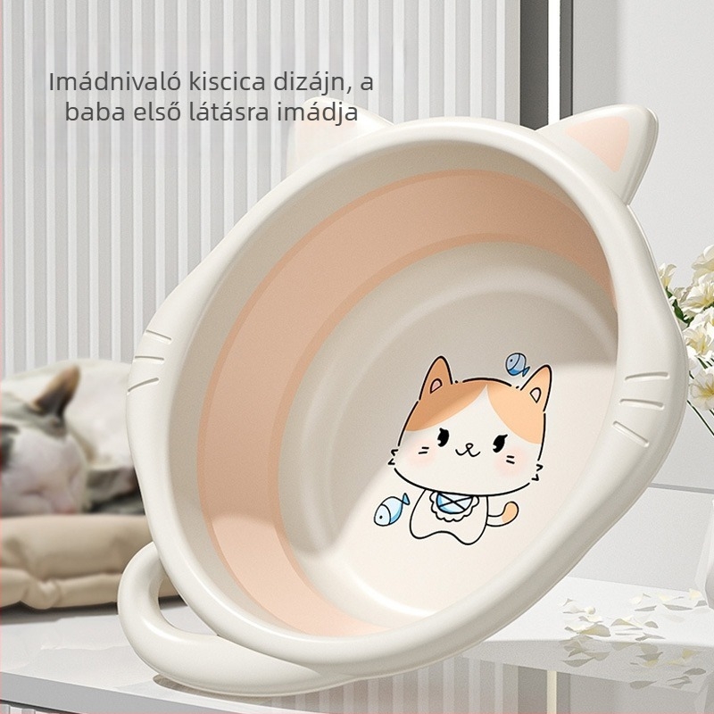 Összecsukható műanyag babamosdó tál, arcmosáshoz és higiénéhez, kompakt méret, 27 cm alatt, rajzfilmszerű dizájn