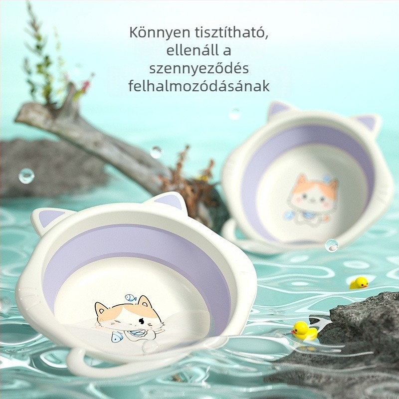 Összecsukható műanyag babamosdó tál, arcmosáshoz és higiénéhez, kompakt méret, 27 cm alatt, rajzfilmszerű dizájn
