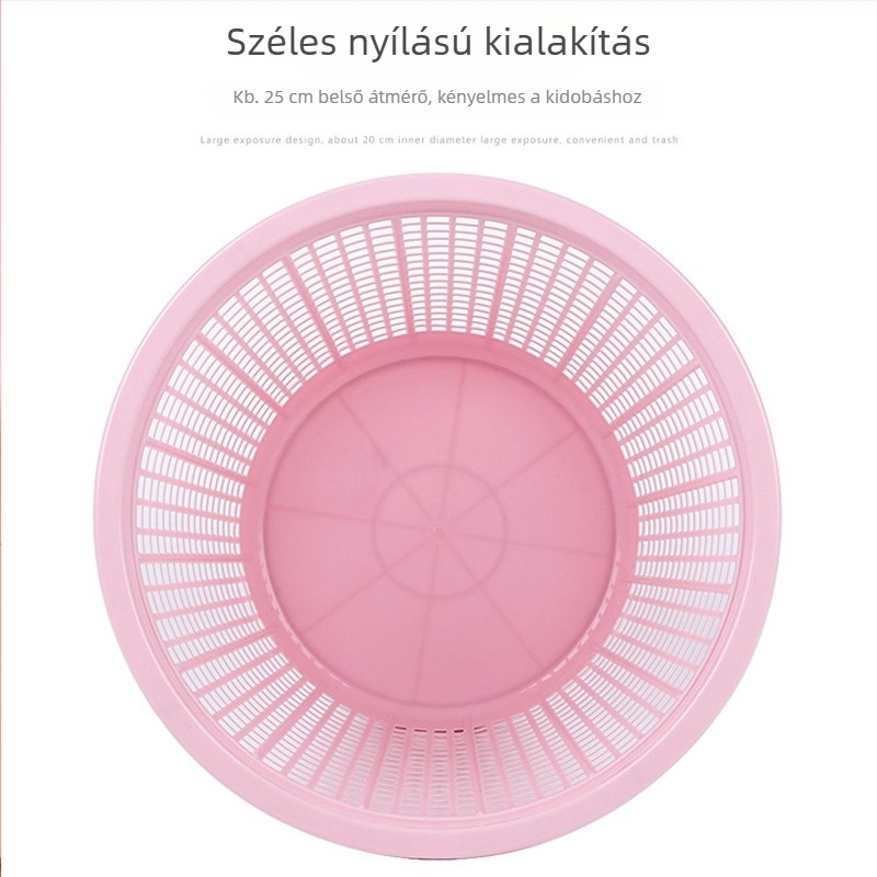 Műanyag kerek szemetes, könnyű, háztartási használatra, nappalira, irodába és fürdőszobába, kapacitás 4 L alatt.