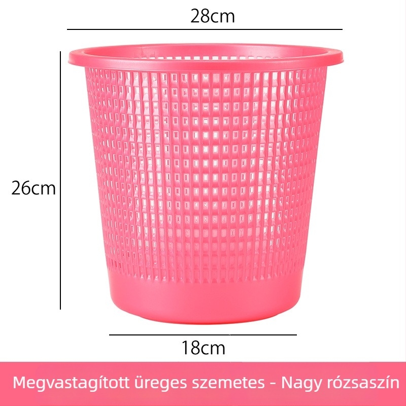 Műanyag kerek szemetes, könnyű, háztartási használatra, nappalira, irodába és fürdőszobába, kapacitás 4 L alatt.