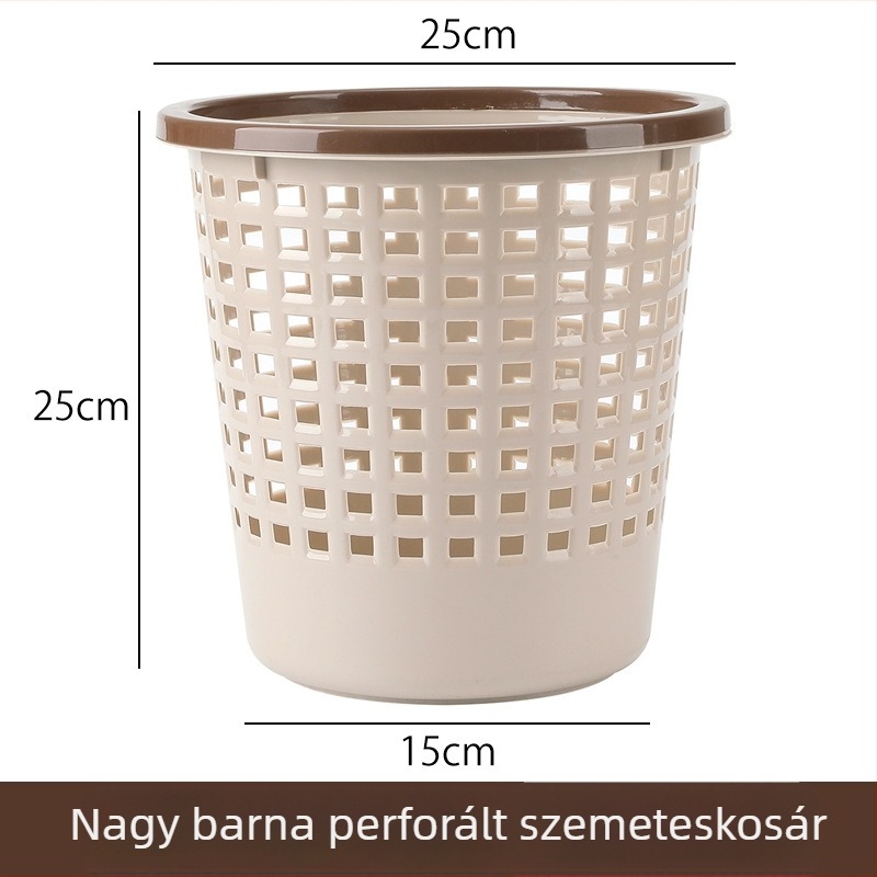 Műanyag kerek szemetes, könnyű, háztartási használatra, nappalira, irodába és fürdőszobába, kapacitás 4 L alatt.