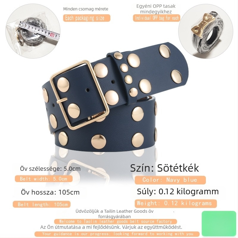 Koreai stílusú széles PU bőröv, négyszögletes csattal, uniszex