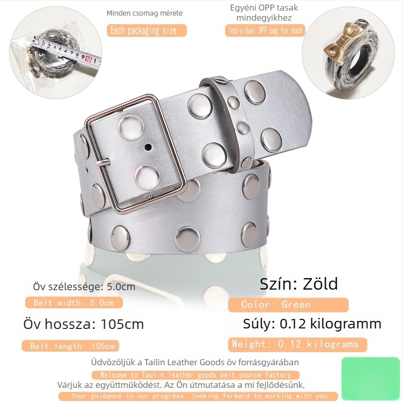 Koreai stílusú széles PU bőröv, négyszögletes csattal, uniszex