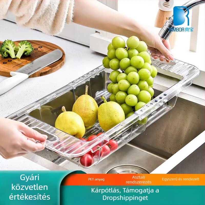PET teleszkópos konyhai leeresztő kosár, nordic stílusú gyümölcs- és zöldségkosár a mosogatóhoz
