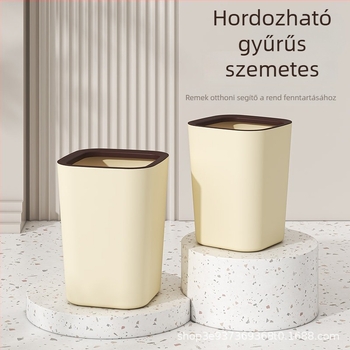 Négyzet alakú műanyag szemetes fedél nélküli, nyomógyűrűvel, 12 literes kapacitással, nappali‑szoba‑hálószoba‑fürdőszoba és konyha számára