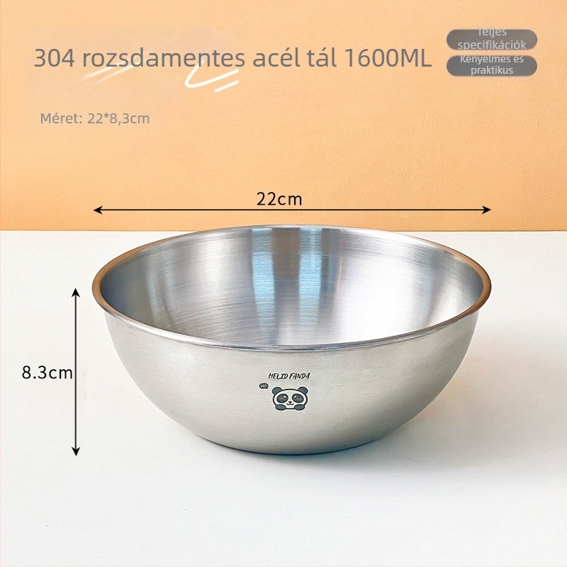 304 rozsdamentes acélból készült mély dagasztó- és keverőtál mérőskálával, nagy kapacitású konyhai tál