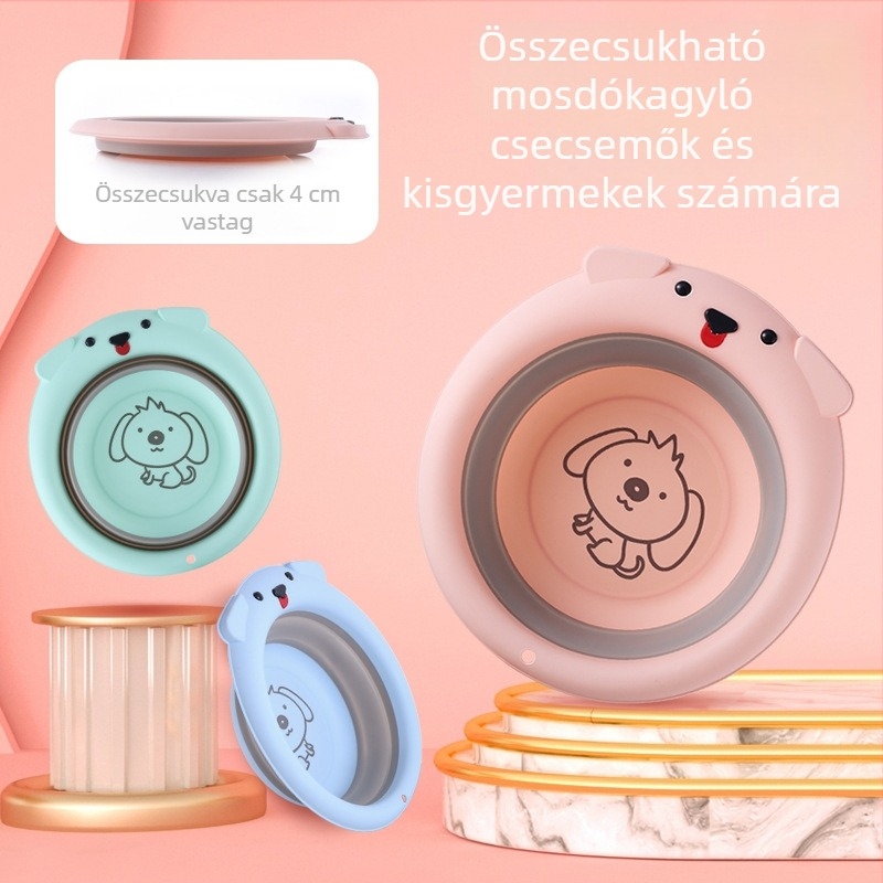 Összecsukható gyerek mosdóedény rajzolt kutyus mosolyával