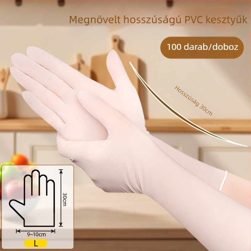 Egyszer használatos PVC kesztyűk, 100 darab, átlátszó háztartási védő kesztyűk konyhához és sütéshez