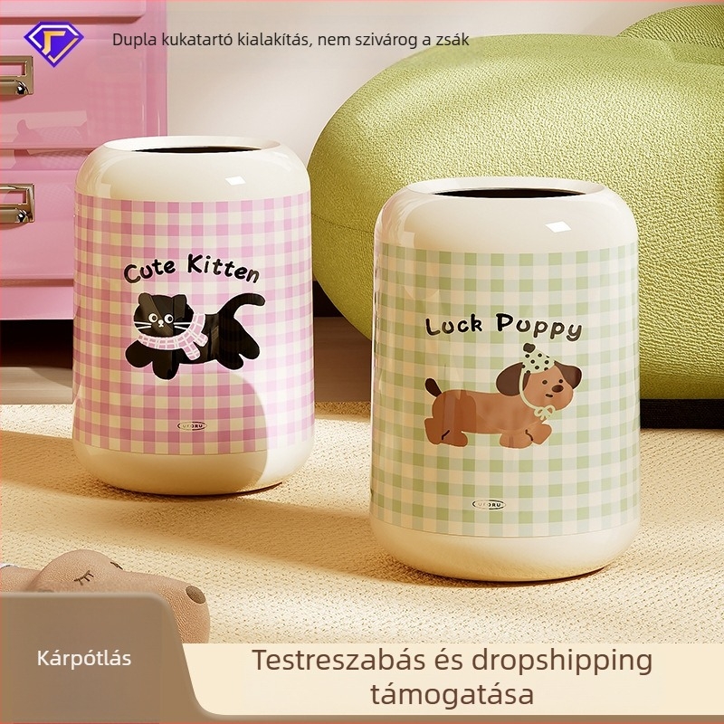 Nagy kapacitású, fedél nélküli műanyag hulladékgyűjtő háztartási használatra, dupla rétegű, 12 liter