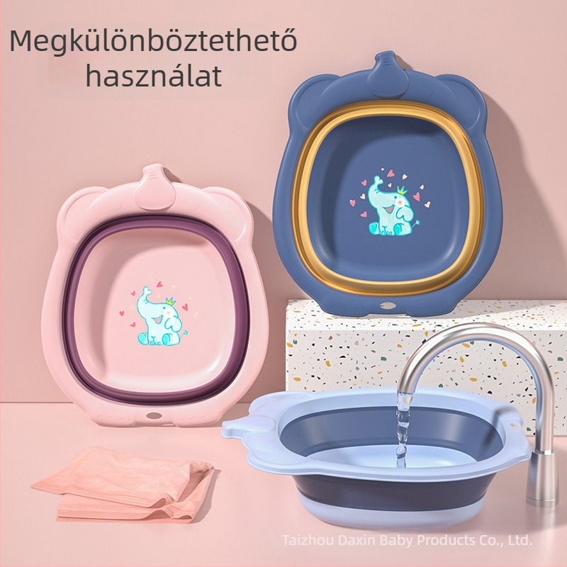 Új összecsukható gyerek mosómedence arca és lába mosásához, PP anyag, rajzfilm alak