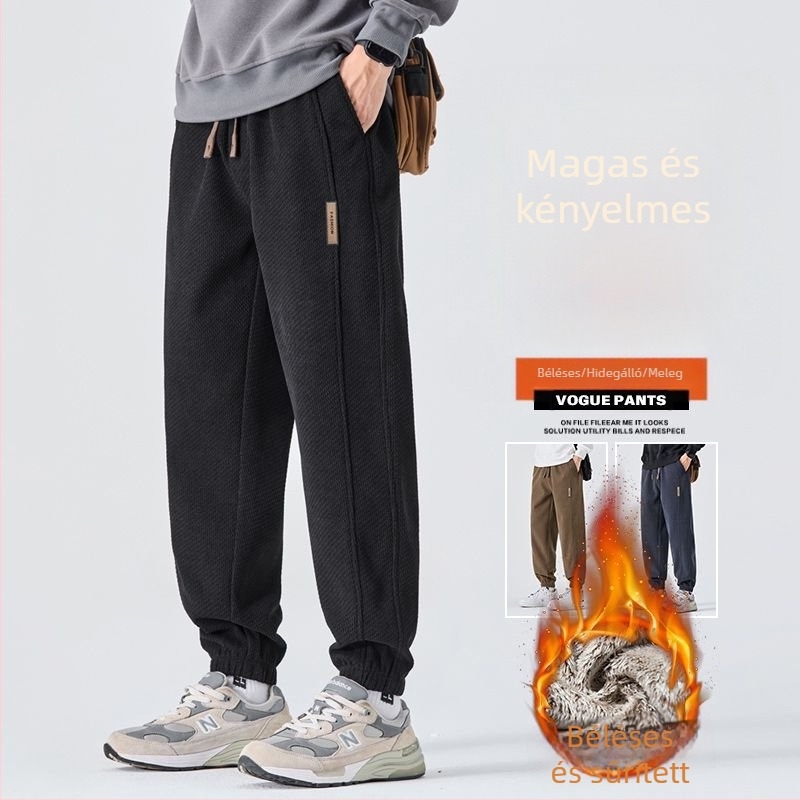 Férfi kötött casual nadrág téli béléses, meleg és kényelmes, egyenes szabású, mandzsettás szár, 9/10 hossz, amerikai stílus