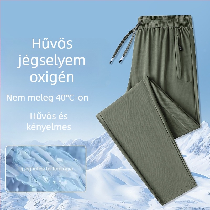 M-7XL nyári ice-silk hosszú nadrág, könnyű, lélegző, sportos, laza szabás