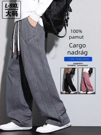 Férfi 100% pamut casual nadrág, egyenes szabású, egyszínű, húzózsinóros derék, zsebek, plusz méretek, őszi 2025 kollekció