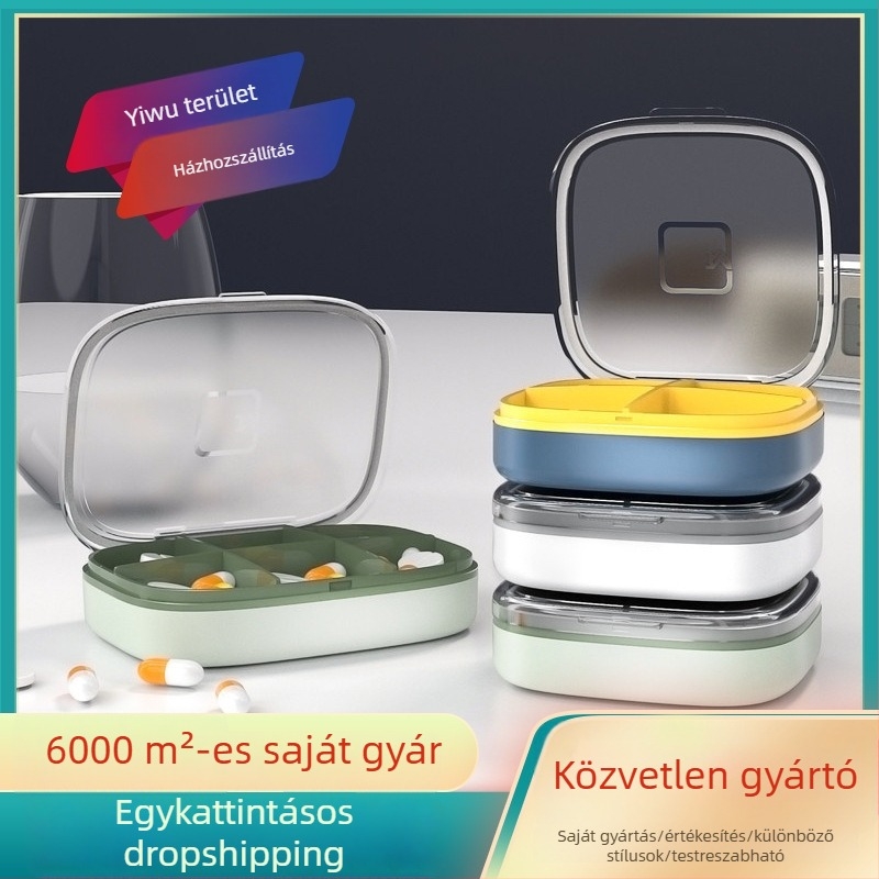 Gana hordozható gyógyszeres doboz, 6 rekesz, nagy kapacitású utazáshoz