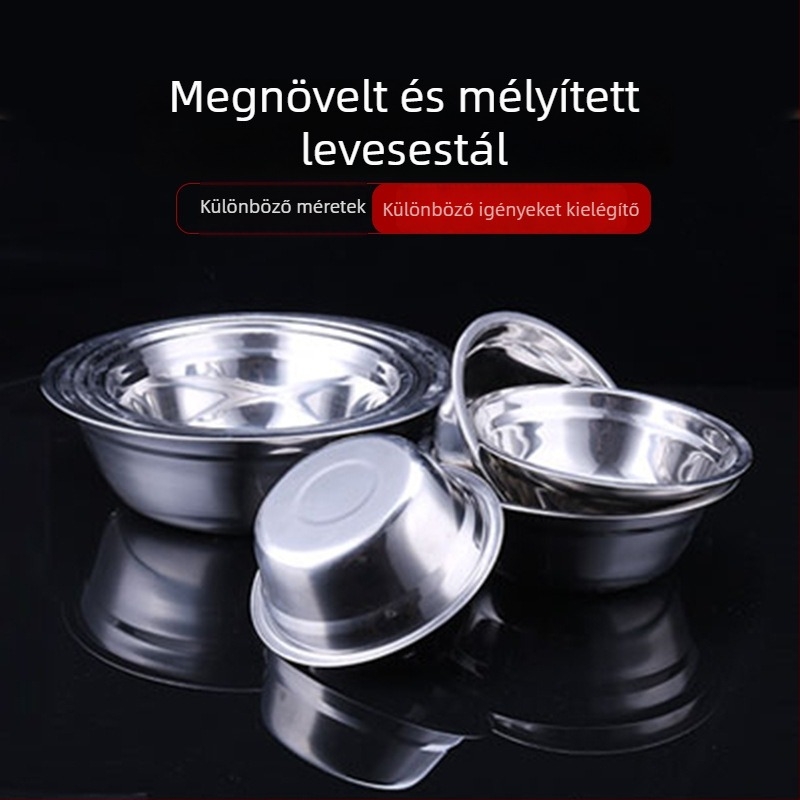 304 rozsdamentes acél konyhai mosóedény, kerek, vastagított, többszörös felhasználású tál zöldségek mosására, levesekhez és étkezéshez