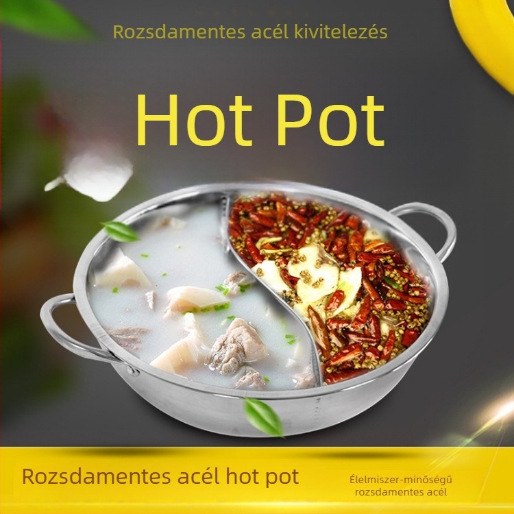 Dongsheng vastag rozsdamentes acél hot pot két íz elválasztóval, osztott edény, világos leves, fedő temperált üveg, indukcióval kompatibilis, 2.1–4 L