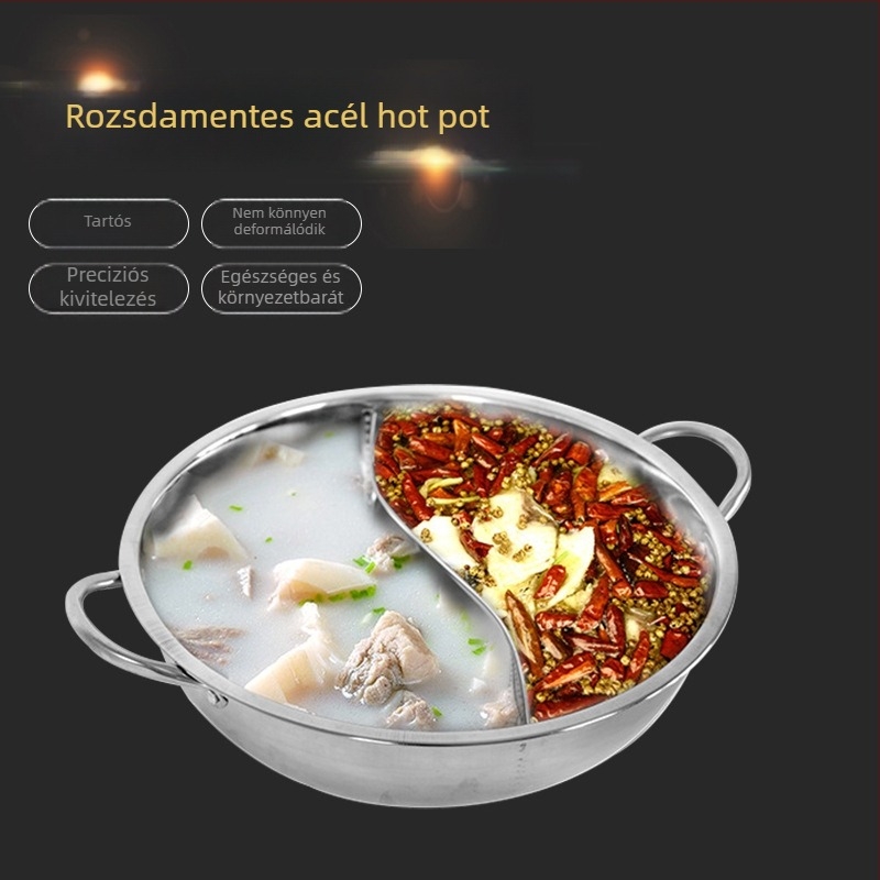 Dongsheng vastag rozsdamentes acél hot pot két íz elválasztóval, osztott edény, világos leves, fedő temperált üveg, indukcióval kompatibilis, 2.1–4 L