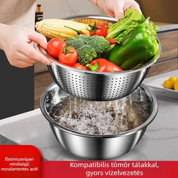 Élelmiszer-minőségű rozsdamentes acél szűrőedény konyhához, zöldségek mosására és leszűrésére, kerek, átmérő 20 cm