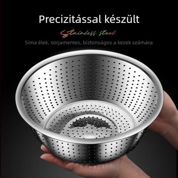Élelmiszer-minőségű rozsdamentes acél szűrőedény konyhához, zöldségek mosására és leszűrésére, kerek, átmérő 20 cm