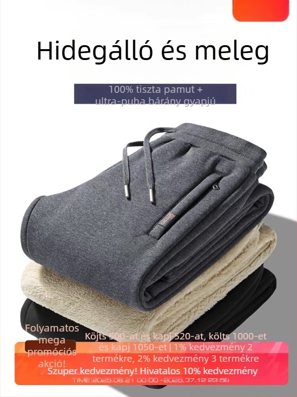 Férfi téli fleece-bélelt pamut sportnadrág, lazított szabású
