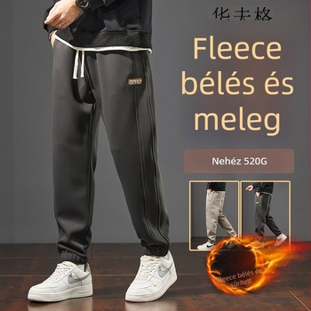 Férfi téli casual sportnadrág jogger-stílusban, laza szabás, fleece bélés, egyszínű, hosszú nadrág