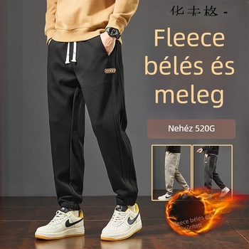 Férfi téli casual sportnadrág jogger-stílusban, laza szabás, fleece bélés, egyszínű, hosszú nadrág